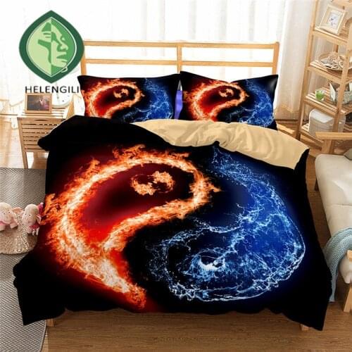 HELENGILI 3D Bedding Set Yin Yang Print Duvet cover set lifelike bedclothes with pillowcase bed set home Textiles #2-01