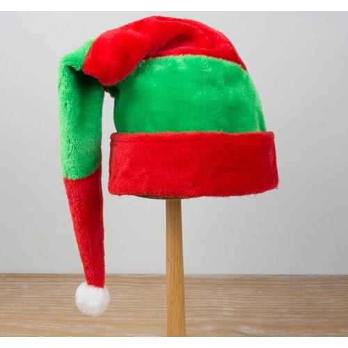 Red and Green Stripes Plush Christmas Hat Holiday Decoration Elf Hat Curved Hat Clown Hat Party Christmas Elf Santa Hat