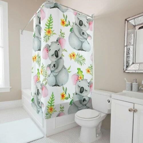 Koala Creative 3D Printing Bath Curtain Hang High Waterproof Shower Curtain with Clasp for Home Shower Decoration Custom Set
