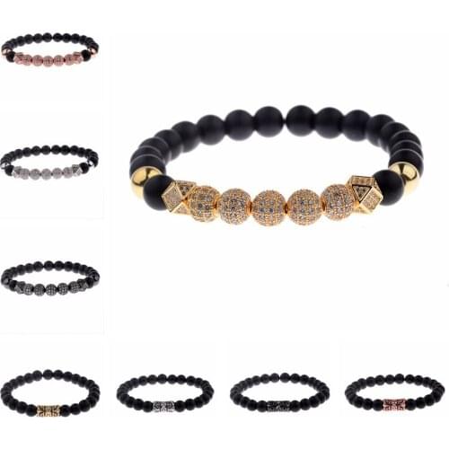 Luxuy Zircon Balls Beads Strand Bracelet CZ Pave Natural Stone Beads Bracelets for Women Men Handmade Jewelry Accessories
