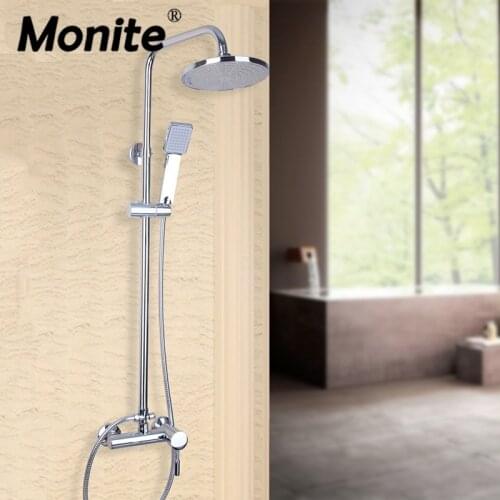 Monite Chrome Polished Bathroom Wall Mounted Shower Faucet Set Round 8 Inch Shower Head Shower Mixer Faucet Set