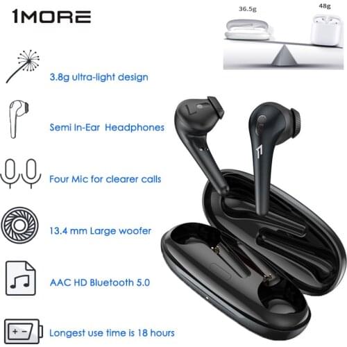 1MORE True Wireless BT Headphones 13.4mm Bass Dynamic 4 Microphone Voice Assistant Gaming Earbuds For Android IOS Headset