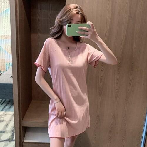 Short Sleeve Nightdress Womens Summer Thin Sexy Nightgown White Backless 2021 New Nightwear Skirt Home Wear Sleep Wear