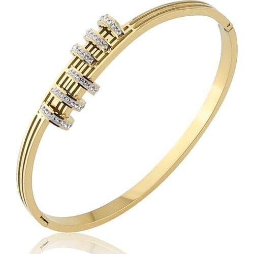 New Stainless Steel Jewelry Crystal Bracelets Half Face Hollow Design Bangle For Womens Love Gifts Wholesale