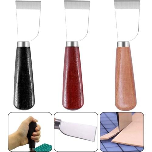 LMDZ Stainless Steel Leather Cutting Knife Edge Skiving Knife Trimming Tools with Wooden Handle for DIY Leathercraft Cutting