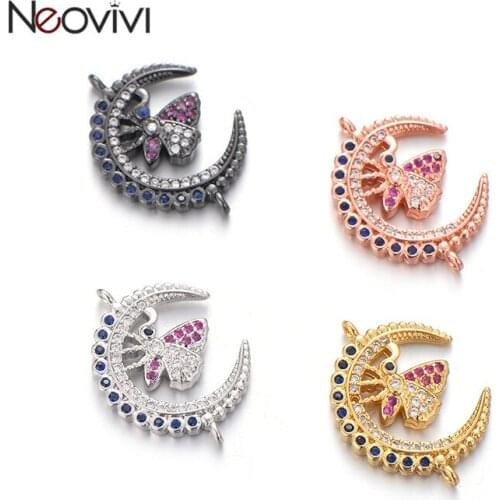 Neovivi Moon and Butterfly Charm DIY Handmade Women Bracelets Micro Pave Zircon Lovely Animal Charms Jewelry Making Accessories