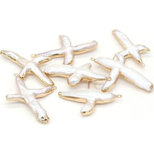 Natural Cross Pearl Pendant Freshwater Pearl for Jewelry Necklace Bracelet Accessories Making Size 20x40-30x45mm