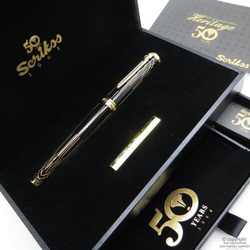 Scrikss Heritage Roller Pen 50.Yıl Black Gold | Scrikss Pen | İsme Special Pen | Gift Pen