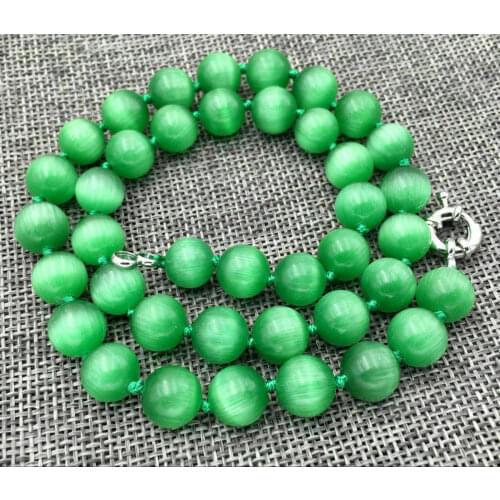 Handmade 10mm Natural Green Opal Gemstone Round Beads Necklace 18