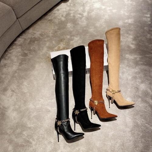 Stretch Thigh High Boots Women Witer Sexy Over the Knee Boots High Heel Pointed Toe Woman Long Boots Slip on Shoes High Quality