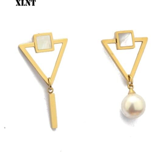 XLNT Fashion Jewelry Cute Triangle Pearl Dangle Earrings Square Earrings Design Small Geometric Earrings Gift Valentines Day