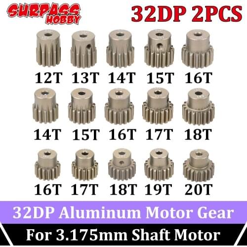 Surpass Hobby 2pcs 32dp Metal Aluminium Pinion Motor Gear 12-20T Gears 3.175mm Motors Brushless Brushed Motors 1/10 1/12 Rc Car