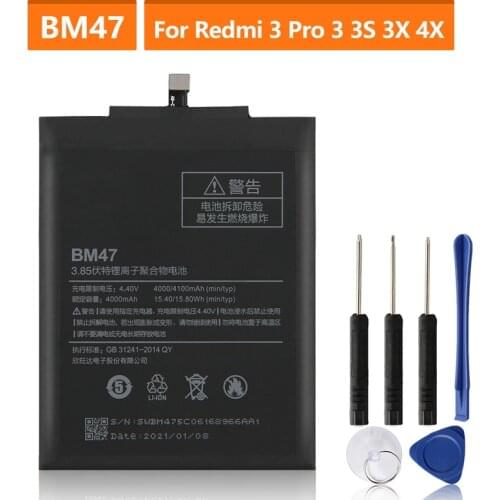 Original Replacement Battery BM47 For Xiaomi Redmi 3 3S 3X Redmi3 Pro Hongmi 4X Note 4X Redrice 3x Authentic Battery 4000mAh