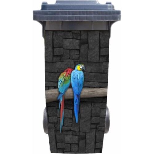 DIY painting style parrots Adhesive Removable Waterproof Sticker Decals Rubbish bin trash can Cover sticker 120liter 240liter