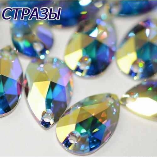 Rhinestone Decoration Flat Back Crystal Glass Sew on Rhinestones Crystal Drop Strass Sewing Products Clothing Accessories