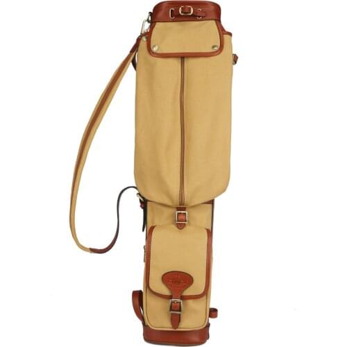Tourbon Vintage Sports Golf Clubs Bag Carrier Pencil Style Canvas & Leather Golf Gun Case w/ Pockets Cover 87CM