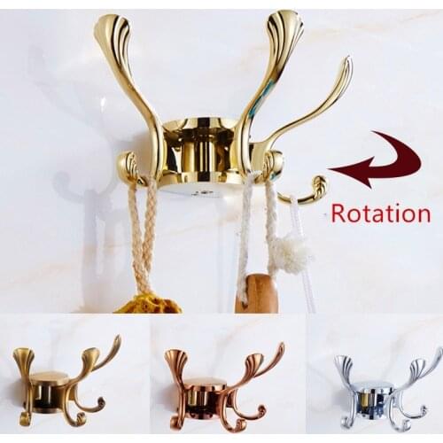 1pc Robe Hooks Europe Rotation Three Hooks Gold Wall Clothes Rack Cloth Hook Wall Hook For Bathroom Accessory Key Hanger Useful