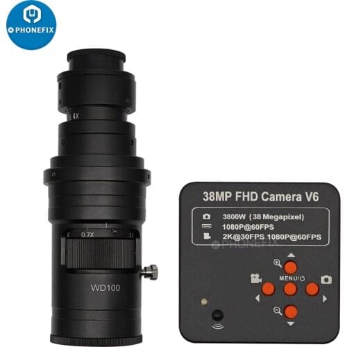 Video Microscope Camera HD 38MP 60FPS USB Industrial Microscopio Camera + 130X 200X 250X C mount lens 56 LED Ring Light Lamp