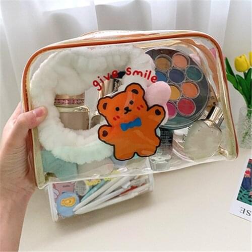 Cute Bear Waterproof Transparent Cosmetic Bag Travel Function Makeup Case Girls Large Zipper Necessaries Organizer Beauty Bags