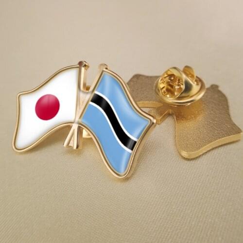 Japan and Botswana Crossed Double Friendship Flags Lapel Pins Brooch Badges