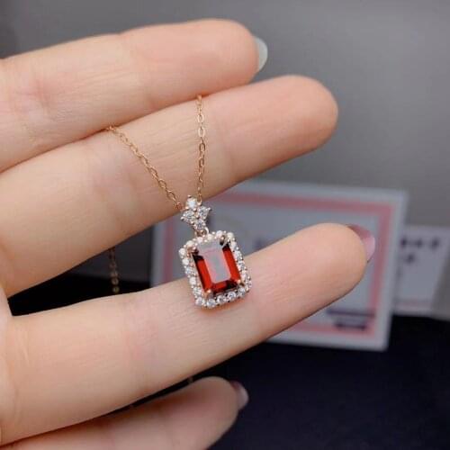 VVS Grade Mozambique Natural Garnet Pendant for Party 6mm*8mm Garnet Silver Necklace Pendant Solid 925 Silver Garnet Jewelry