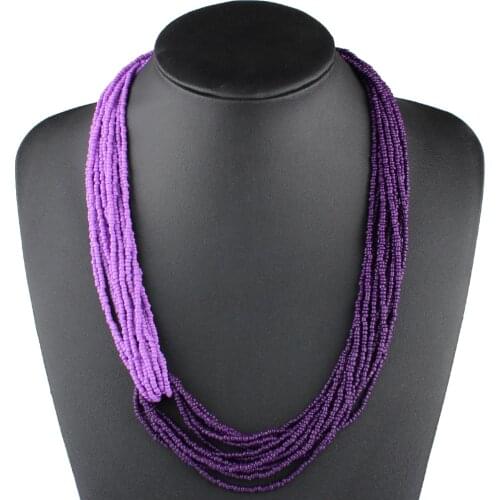 Claire Jin Two Tones Bohemian Necklace Women Small Bead Boho Jewelry Manual Contrast Color Fashion Multi Layer Vintage Necklaces