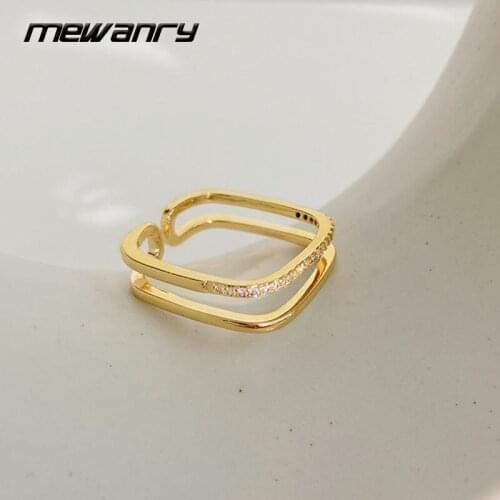 Mewanry 925 Sterling Silver Square Rings for Women New Trend Elegant Creative Double Layer Sparkling Zircon Party Jewelry Gifts