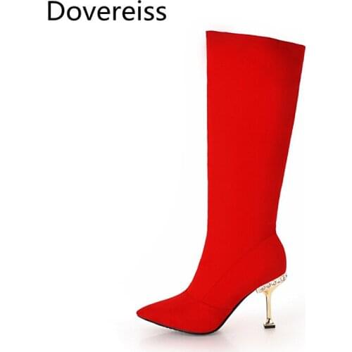 Dovereiss Fashion Womens Shoes Winter Zipper Elegant Concise sexy Mature Zipper Stilettos heels Knee high boots 43