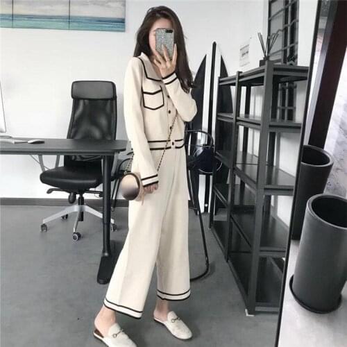 2021 Autumn Winter New Arrival Women Sets Vintage Elegant Sweater + 2pcs Fashion Set Casual Knit Wide Leg Pants Suit X587