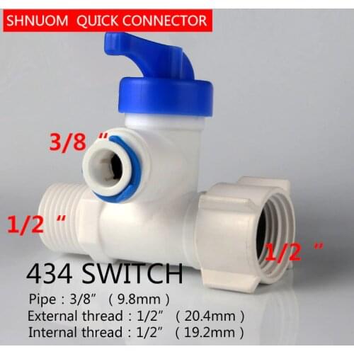 1/2 " to 3/8" Pipe Plastic Quick Connect Three-way Ball Faucet Water Filter Valve Reverse Osmosis System Purifier Accessories