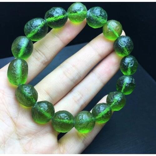 12mm Green GEM MOLDAVITE Meteorite Impact Glass Bead Bracelet