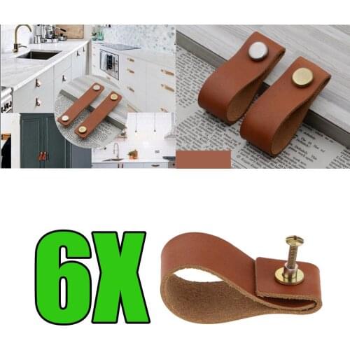 12x Minimalist Leather Single Hole Handmade Cabinet Door Knobs Drawer Loop Pulls Door Handles