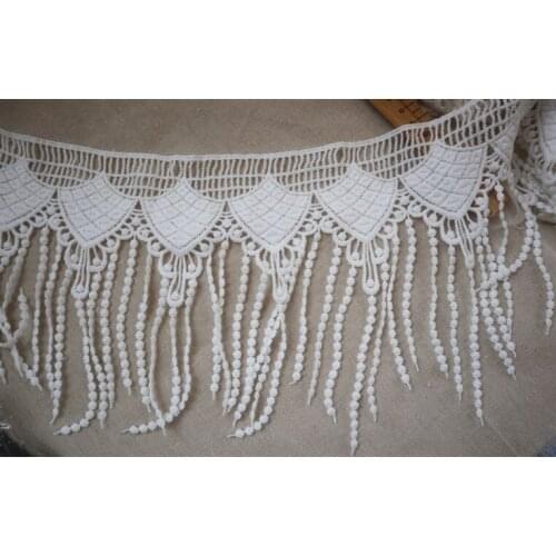 14 yards tassels lace trim by the yard, off white embroidered lace fabric, lace tassel trims