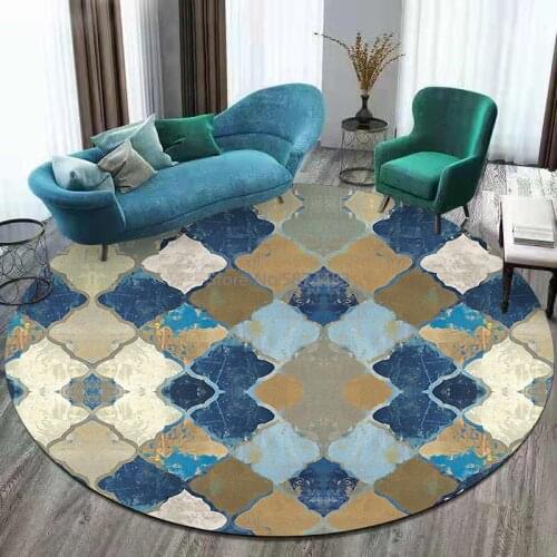200cm Modern Abstract Oil Painting Geometric Moroccan Blue Living Room Bedroom Hanging Basket Chair Round Floor Mat Carpet