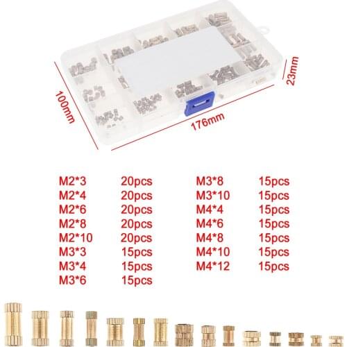 250pcs/set Hand Tool Sets Nut M2 M3 M4 Brass Cylinder Knurled Threaded Round Insert Embedded Nuts with Plastic Box nut
