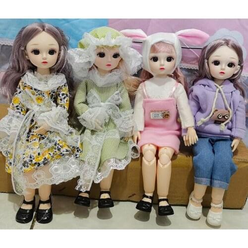 30cm BJD Doll 1/6 3D Eyes Dress Up With makeup Fashion Casual Clothes hat Cartoon bunny Princess Baby Dolls Toys for Girls Gift