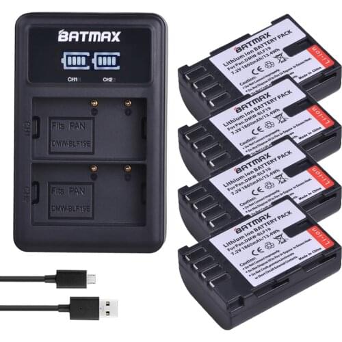 4Pcs 1860mAh DMW-BLF19E DMW-BLF19 BLF19E Camera Battery +LCD Dual USB Charger for Panasonic Lumix GH3 GH4 GH5 Cameras