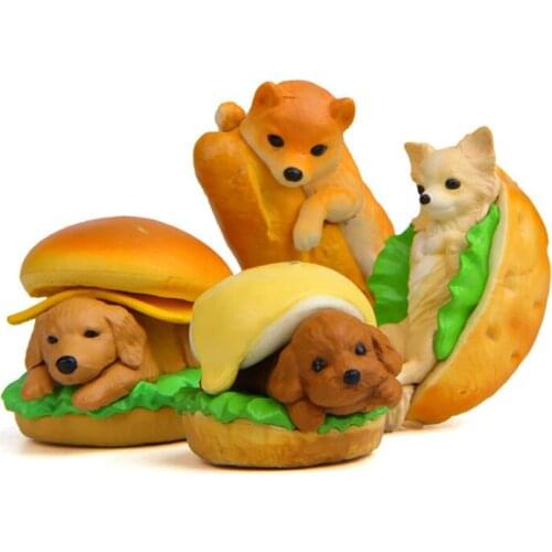 4pc Hamburger Dog Mini Animal Home Ornament Craft Fairy Garden Bonsai Decor Miniature Dollhouse Cake Decoration DIY Accessories