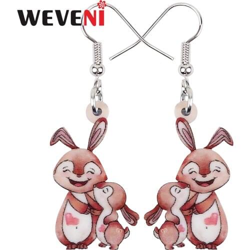 WEVENI Acrylic Mothers Day Hare Rabbit Earrings Lovely Happy Baby Animal Dangle Drop Jewelry For Women Girl Kids Gift Accessory