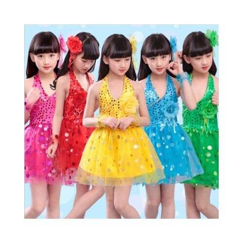 Shiny Sequin Contemporary Dance Costumes Stage Clothes Children Dress for Performance of Dance Girls Dancewear