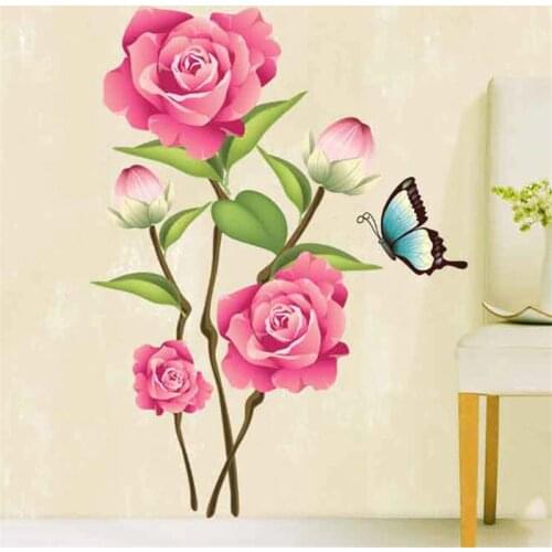 1PCS Large Chinese Flower Wall Sticker Butterfly On The Door Stikers For Living Room Decoration House Decals Home Decor 50*70cm