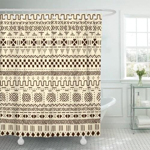 Black Mud Beige and Brown Traditional Ethnic African Mudcloth Abstract Boho Shower Curtains Waterproof Polyester Fabric 72 x 72