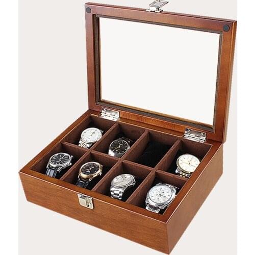Han 8 Slots Wood Watch Box Case Coffee Watch Display Box NewMechanical Watch Storage Cases With Lock Jewelry Wood Box W032