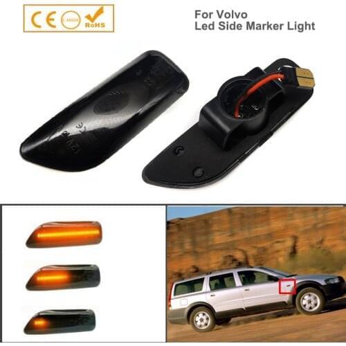 For Volvo S60 S80 V70 XC70 XC90 2pcs Dynamic Smoke Amber Led Front FenderSide Marker Wing Indicator light Turn Signal Lamps