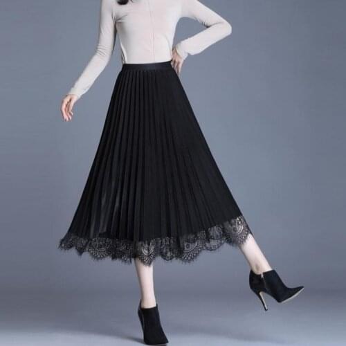 Lace Tulle Skirt Long Pleated A- line Dress Woman Skirts Mujer Faldas Saias Mulher