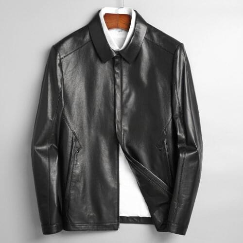 2020 New Men Half Vegetable Tanning Sheepskin Jacket Black Slim Autumn Spring Genuine Leather Clothing