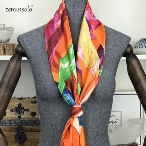 Square Silk Scarf 90*90cm Women Scarves Luxury Brand Striped Foulard Bandana Hijab Head Soft Satin Silk Scarves Shawls Stoles