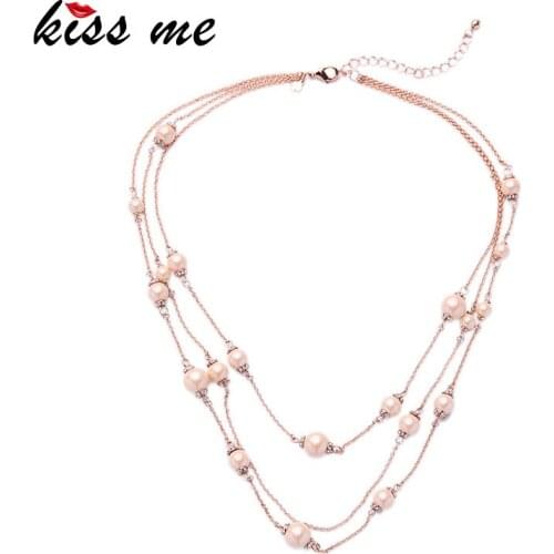 Top-Rated Kiss Me Brand Layered Simulated Pearls Necklace Luxury Jewelry Women Bijoux Choker Necklace