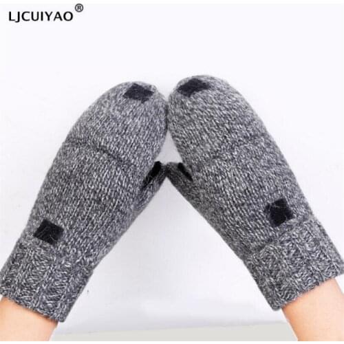 LJCUIYAO Knitted Gloves Fingerless Gloves Women Female Unisex Men Knitted Fingerless Gloves Winter Warm Mittens Flip Cover Glove