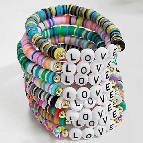 OSHUER Boho Fashion Colorful Bracelet Jewelry Handmade Polymer Clay bracelet Women Beach Jewelry Gift